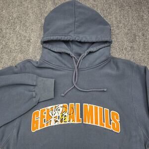 General Mills Sweatshirt Mens Small Blue Hoodie Embroidered Fleece Y2K Retro
